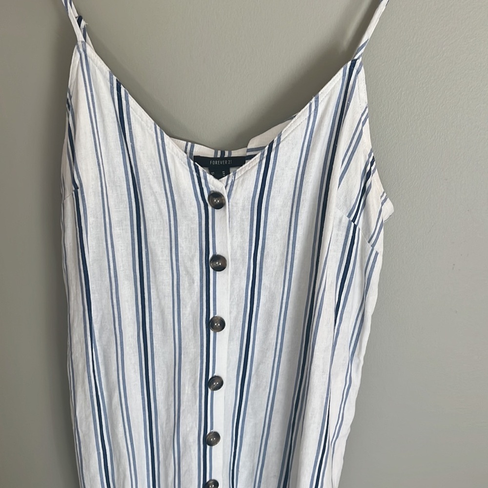 Linen button down dress - adjustable spaghetti straps - pockets! PERF condition - Picture 7 of 16